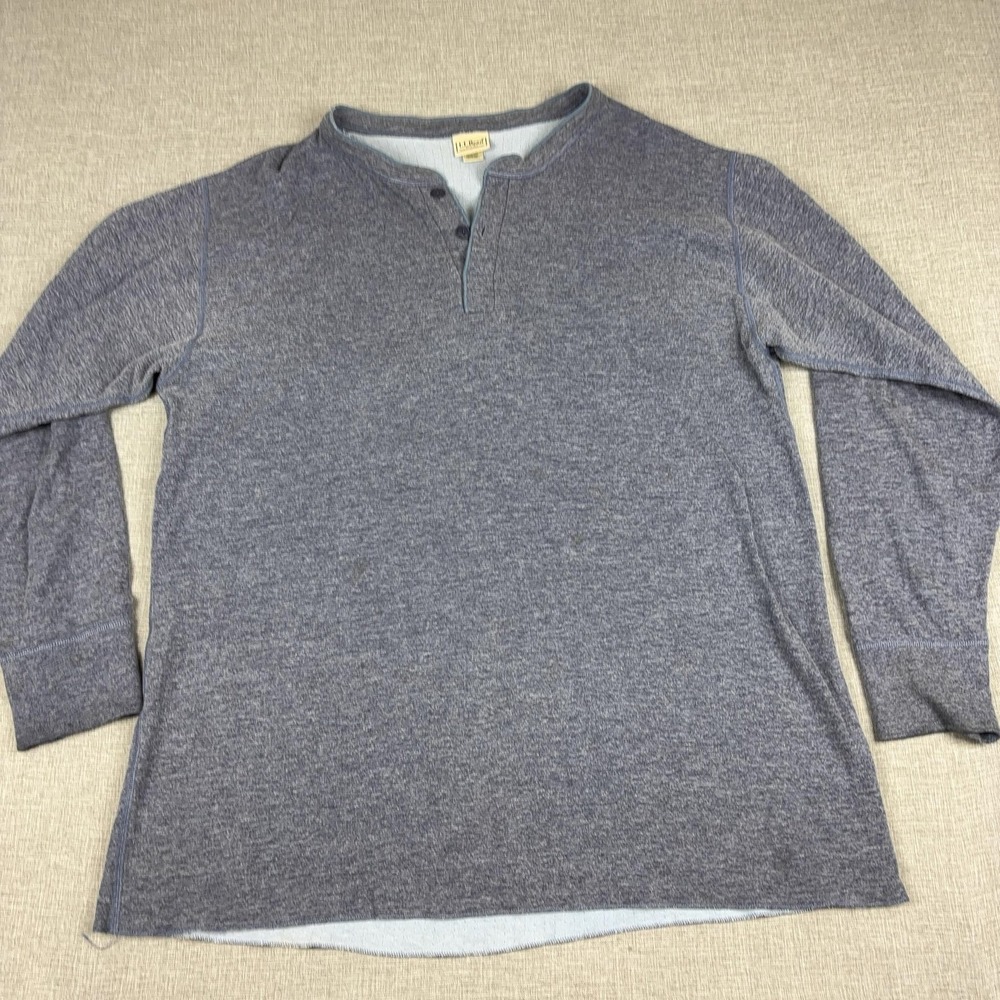 L.L. Bean River Driver Shirt Mens XLT Blue Long Sleeve Thermal Henley Canada